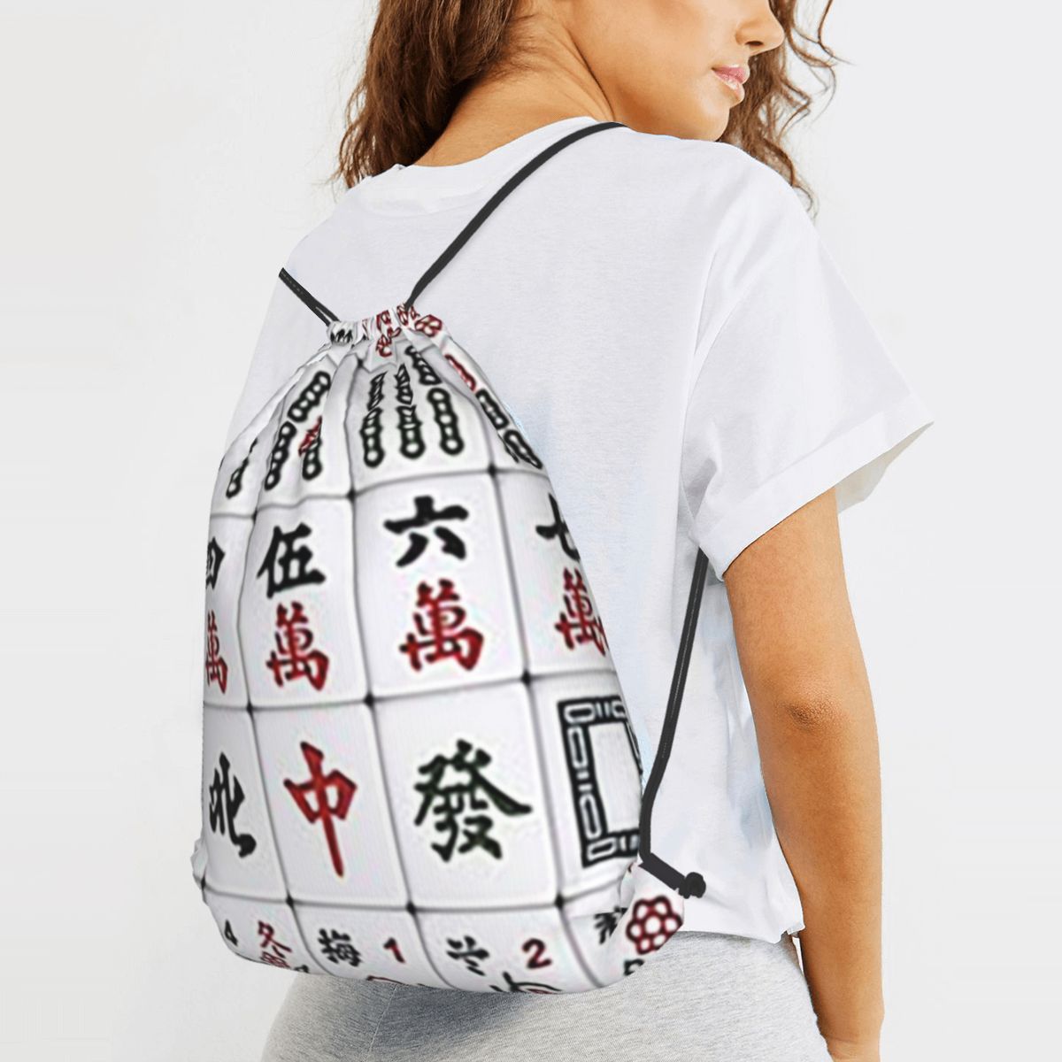 Mahjong Tile Pattern Backpacks - Tile Bag Drawstring avaliação e preço