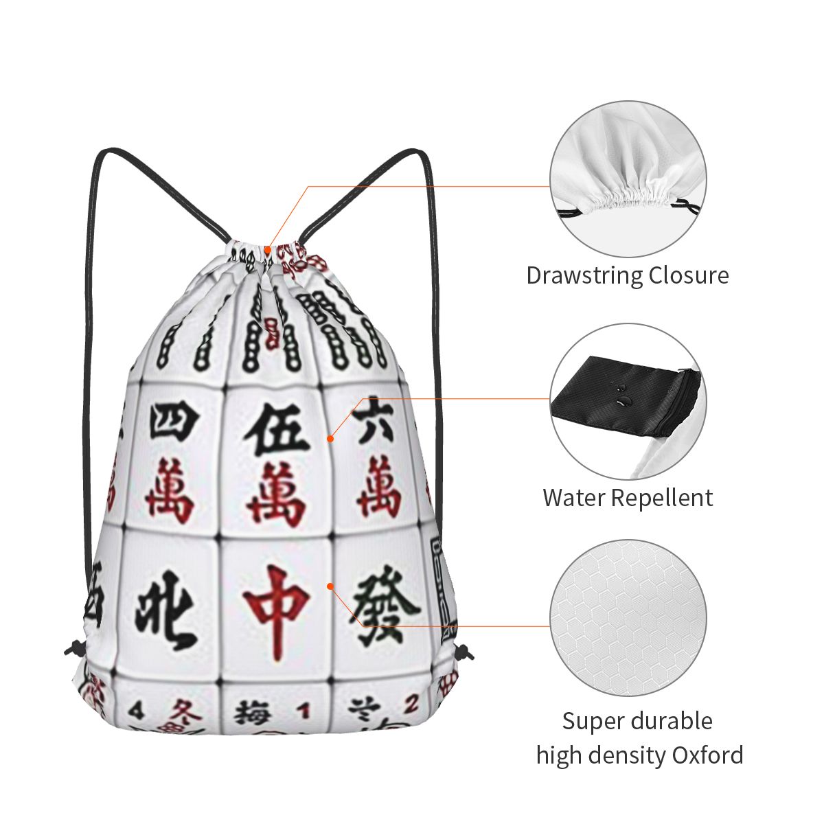 Mahjong Tile Pattern Backpacks - Tile Bag Drawstring avaliação e preço