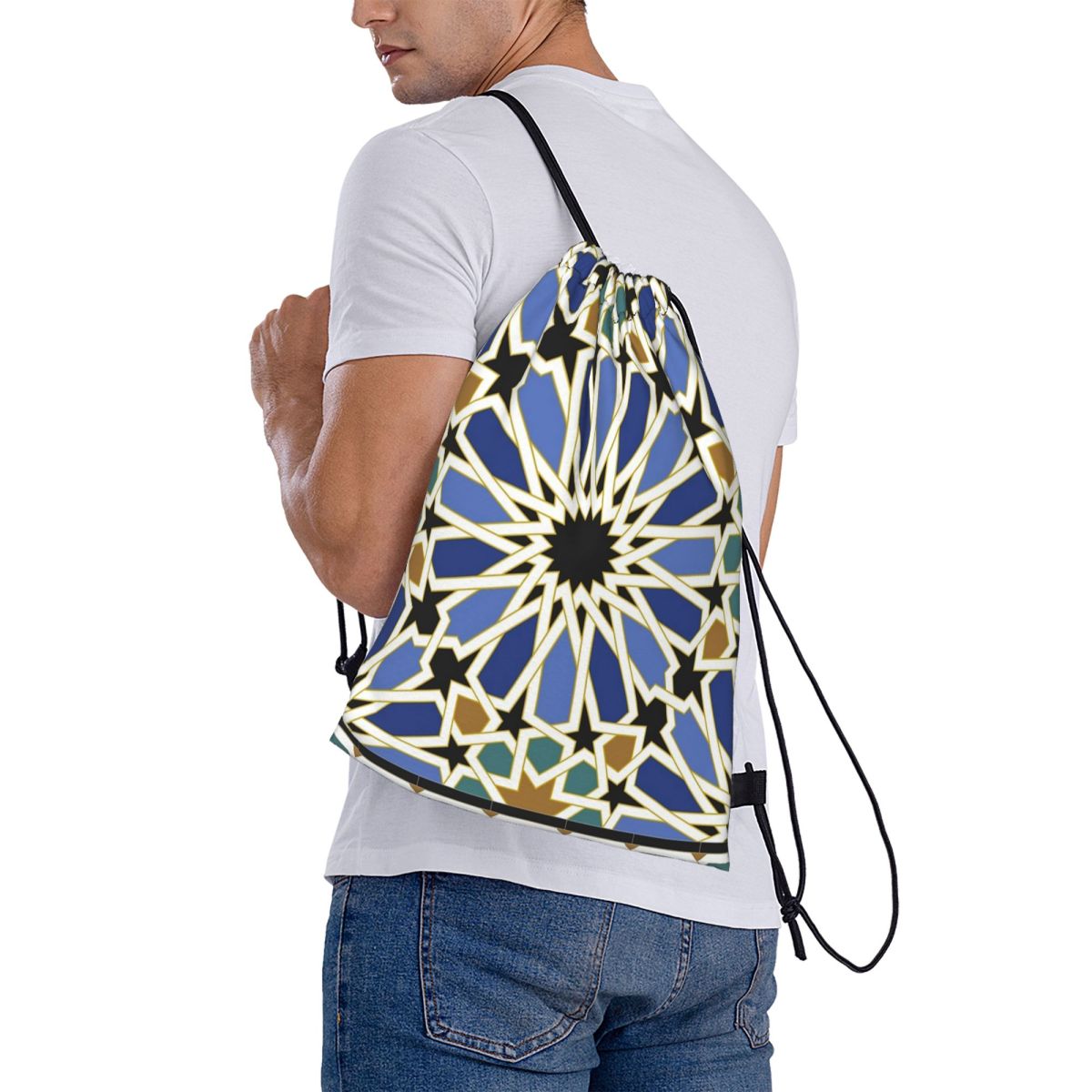 Arabic Tile I Backpacks Multi- - Tile Bag Drawstring avaliação e preço