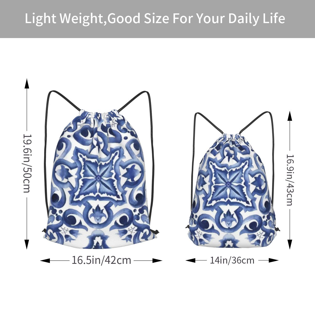 Blue Ornate Floral Mediterrane - Tile Bag Drawstring avaliação e preço