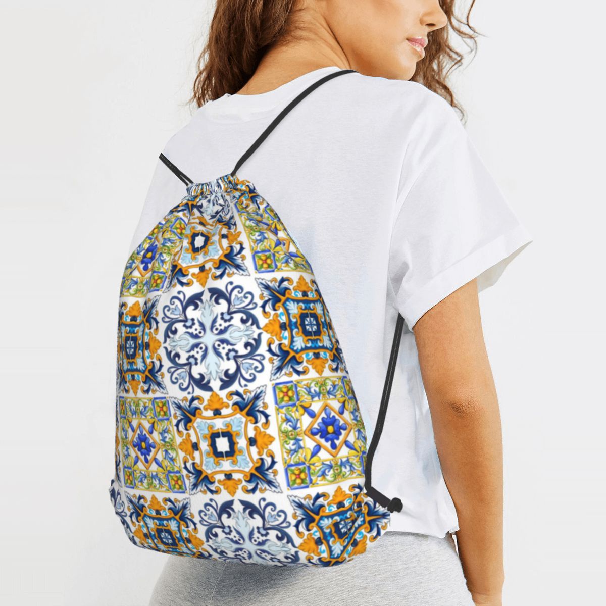 Copy Of Sicilian Tiles,mediter - Tile Bag Drawstring avaliação e preço