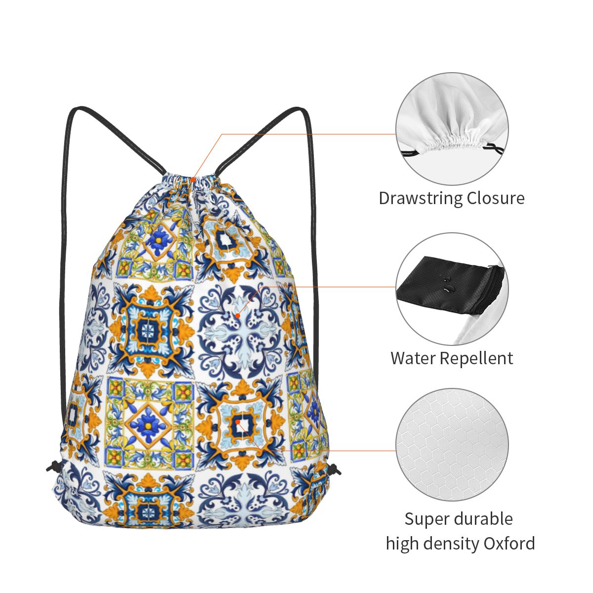 Copy Of Sicilian Tiles,mediter - Tile Bag Drawstring avaliação e preço