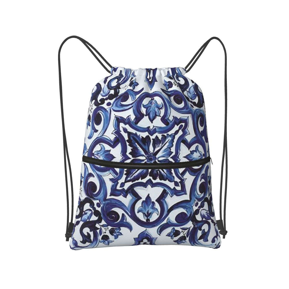 Blue Ornate Floral Mediterrane - Tile Bag Drawstring avaliação e preço