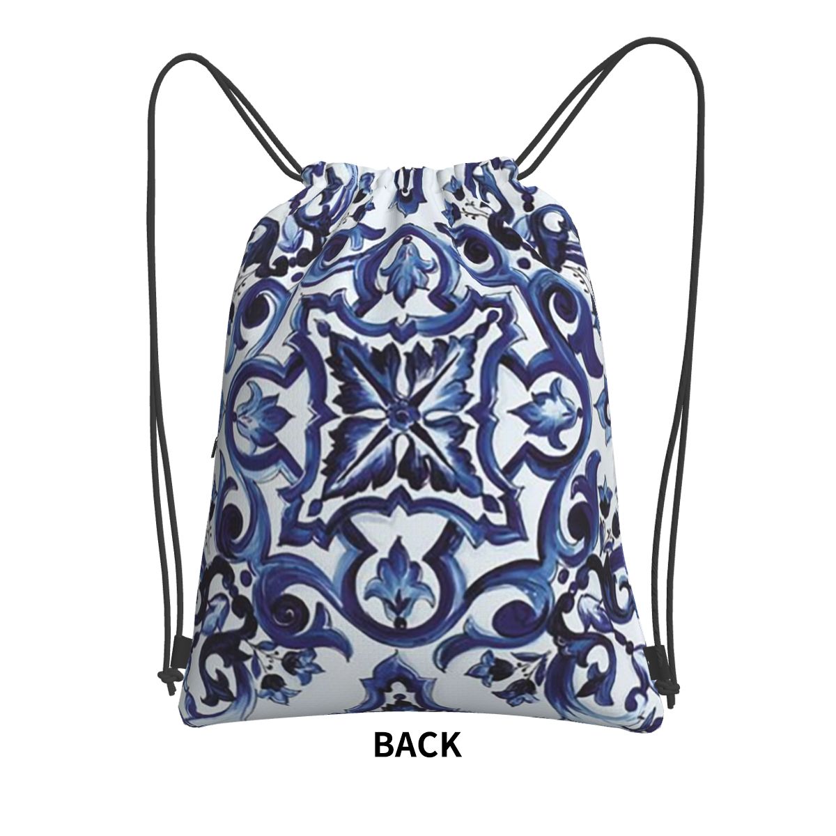 Blue Ornate Floral Mediterrane - Tile Bag Drawstring avaliação e preço