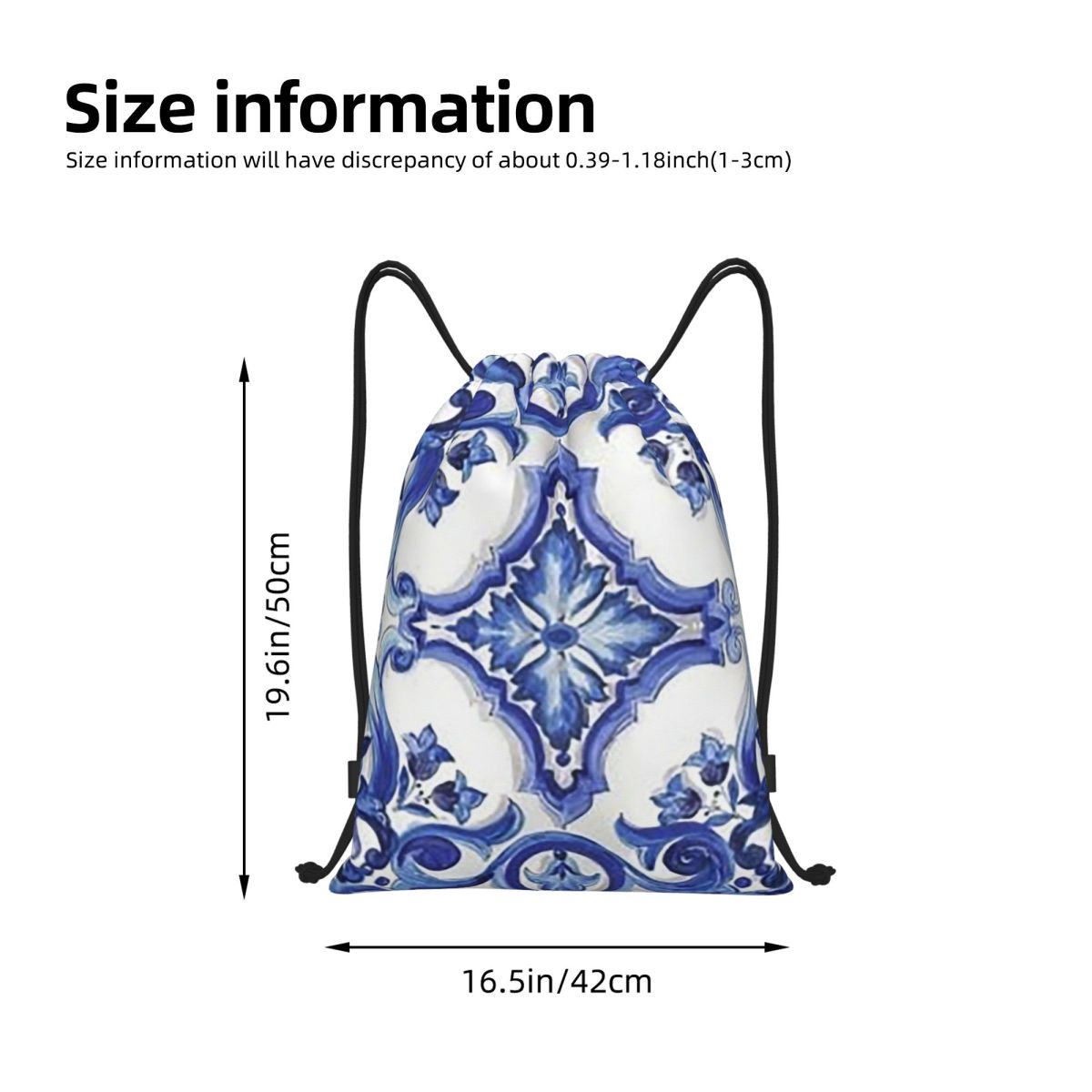 Blue Ornate Floral Mediterrane - Tile Bag Drawstring avaliação e preço