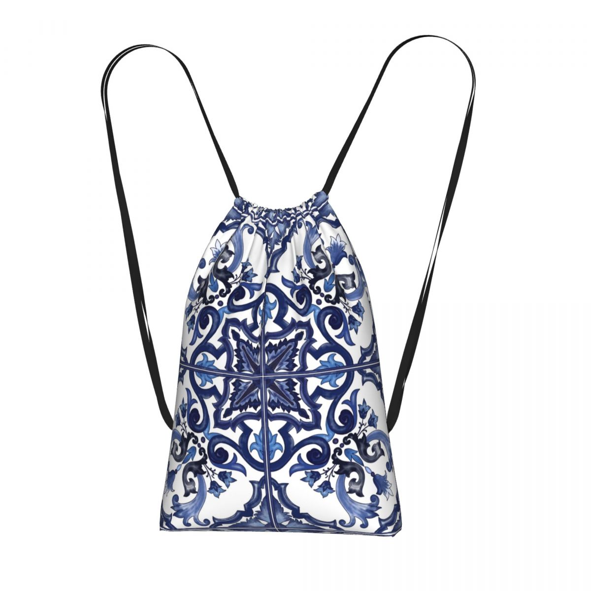 Blue Ornate Floral Mediterrane - Tile Bag Drawstring avaliação e preço
