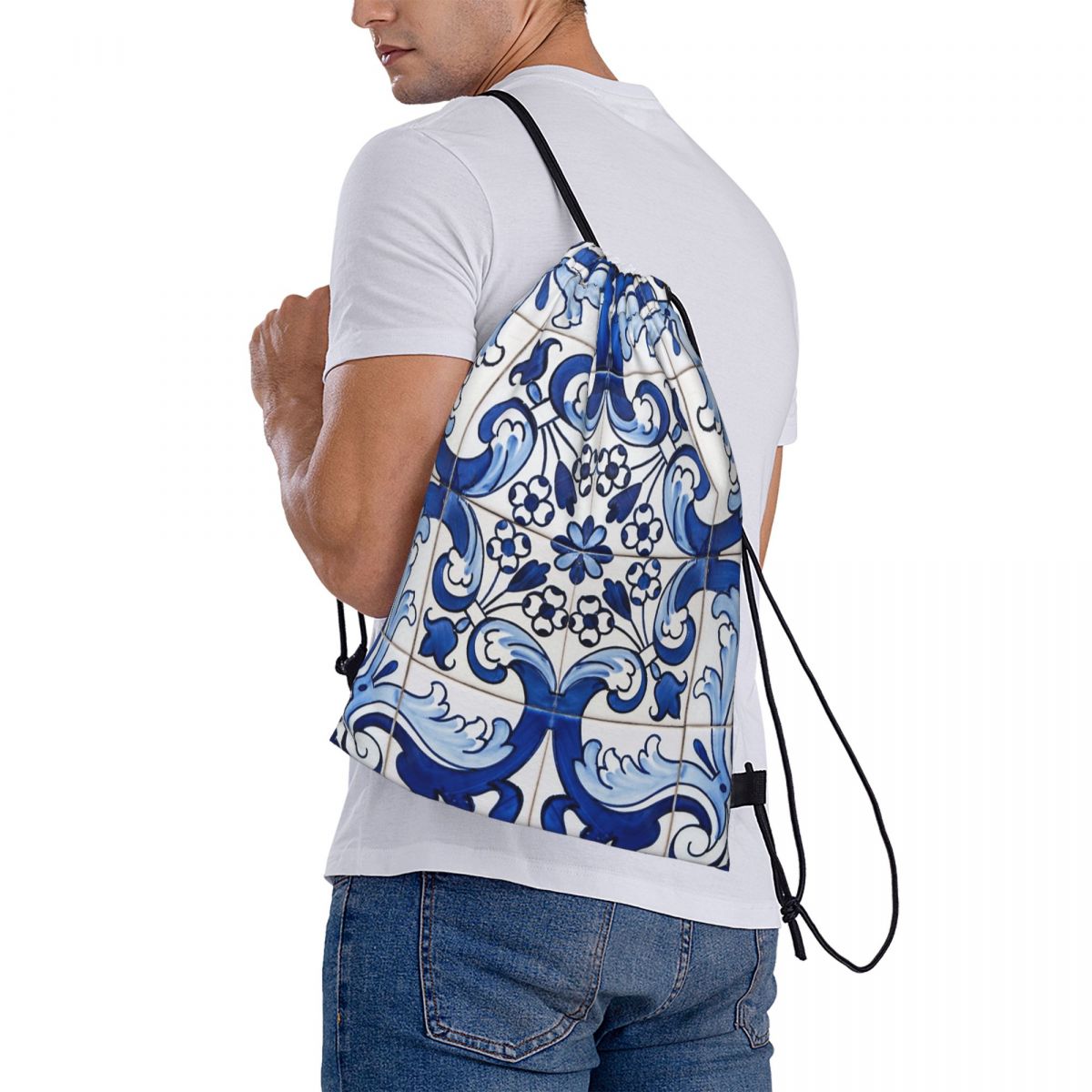Antique Classic Lisbon Blue Az - Tile Bag Drawstring avaliação e preço