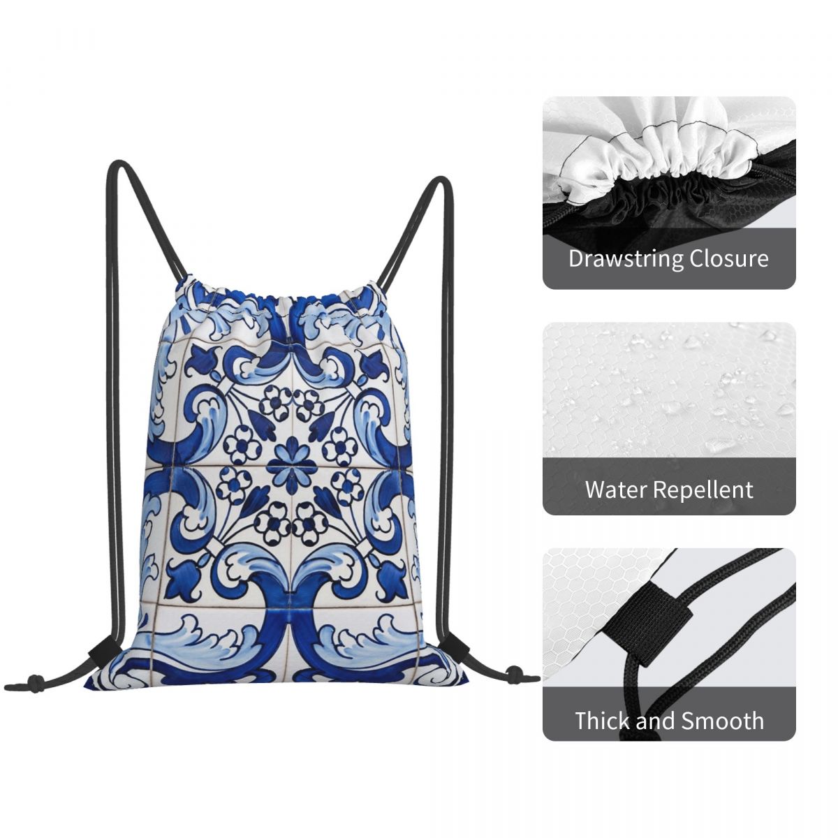 Antique Classic Lisbon Blue Az - Tile Bag Drawstring avaliação e preço