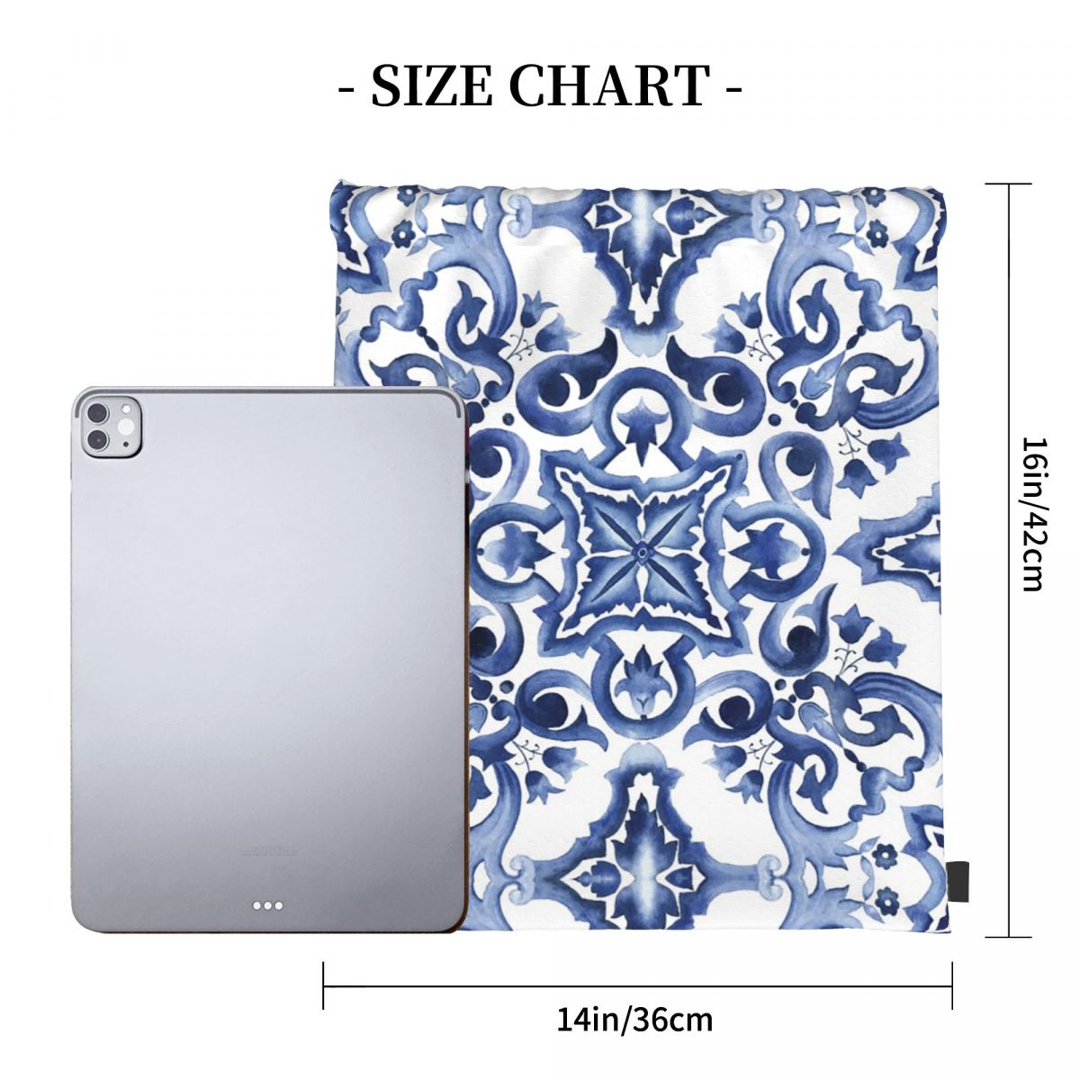 Blue Ornate Floral Mediterrane - Tile Bag Drawstring avaliação e preço