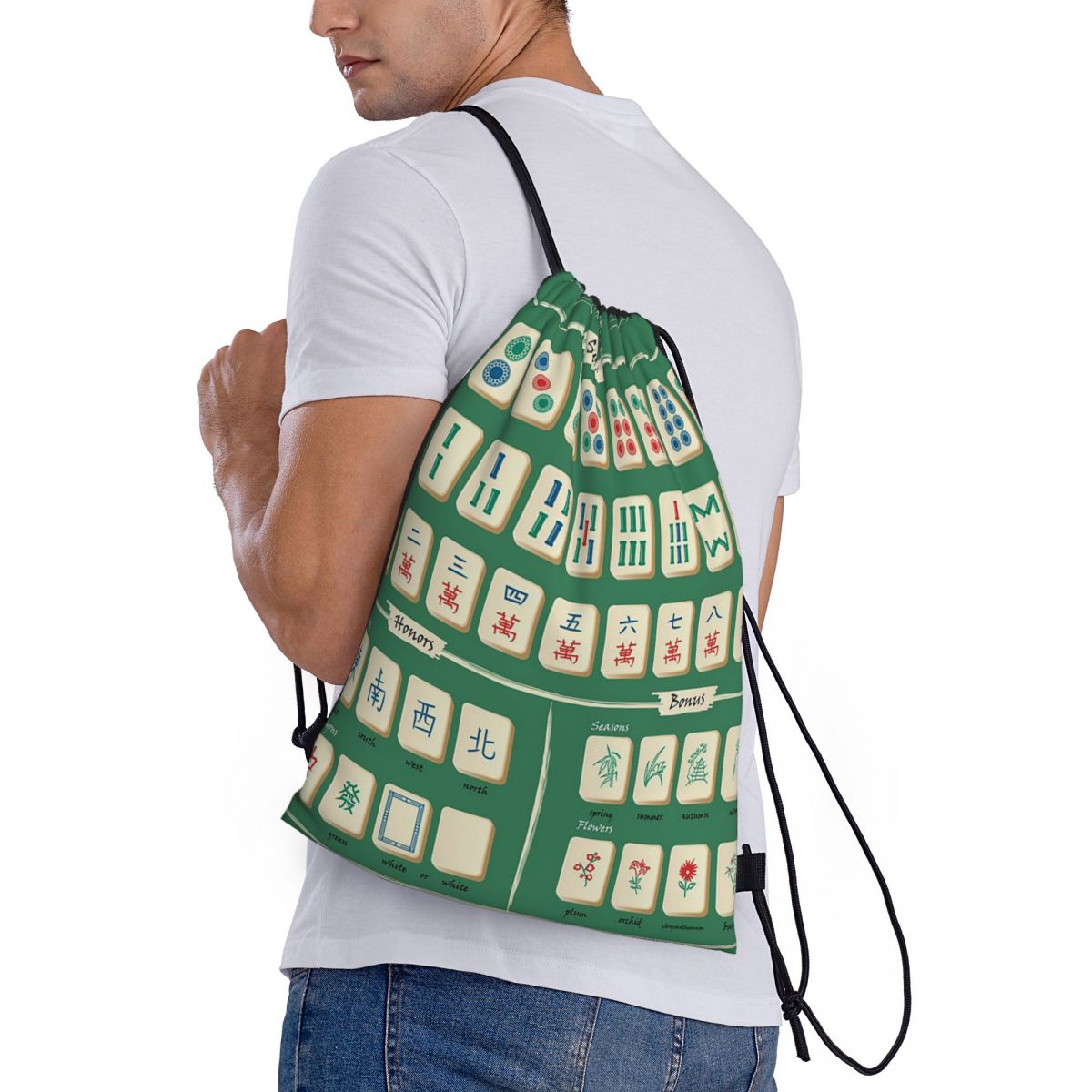 Mahjong Tile Pattern Backpacks - Tile Bag Drawstring avaliação e preço