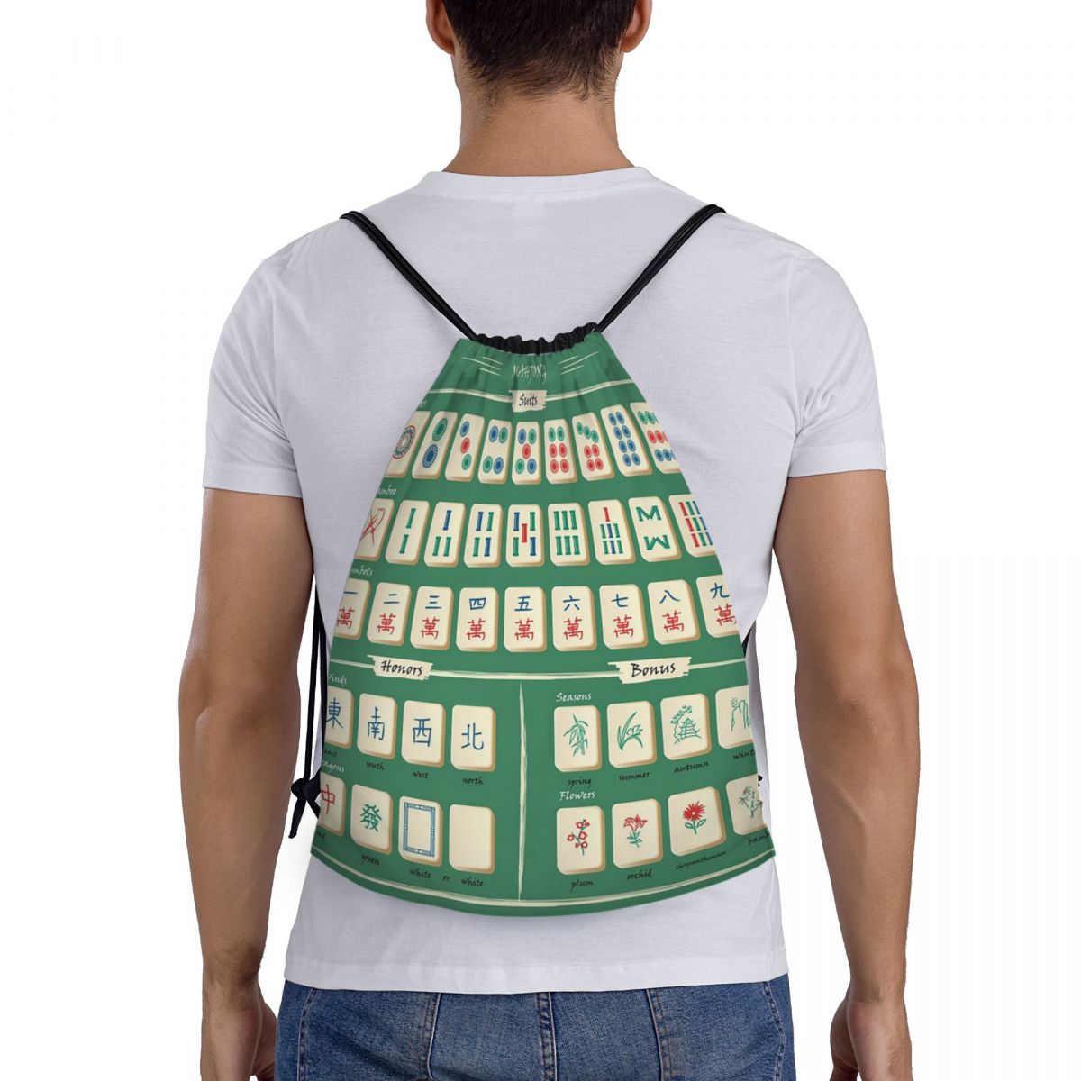 Mahjong Tile Pattern Backpacks - Tile Bag Drawstring avaliação e preço