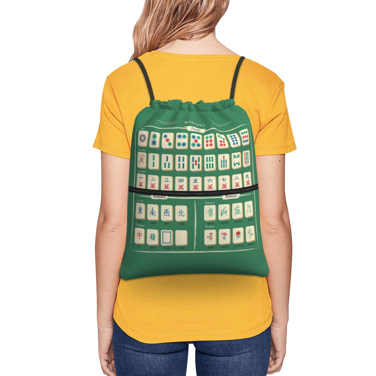 Mahjong Tile Pattern Backpacks - Tile Bag Drawstring avaliação e preço