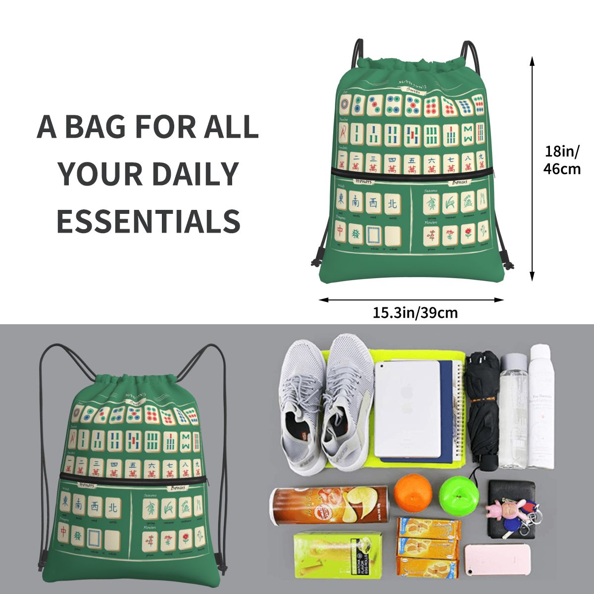 Mahjong Tile Pattern Backpacks - Tile Bag Drawstring avaliação e preço