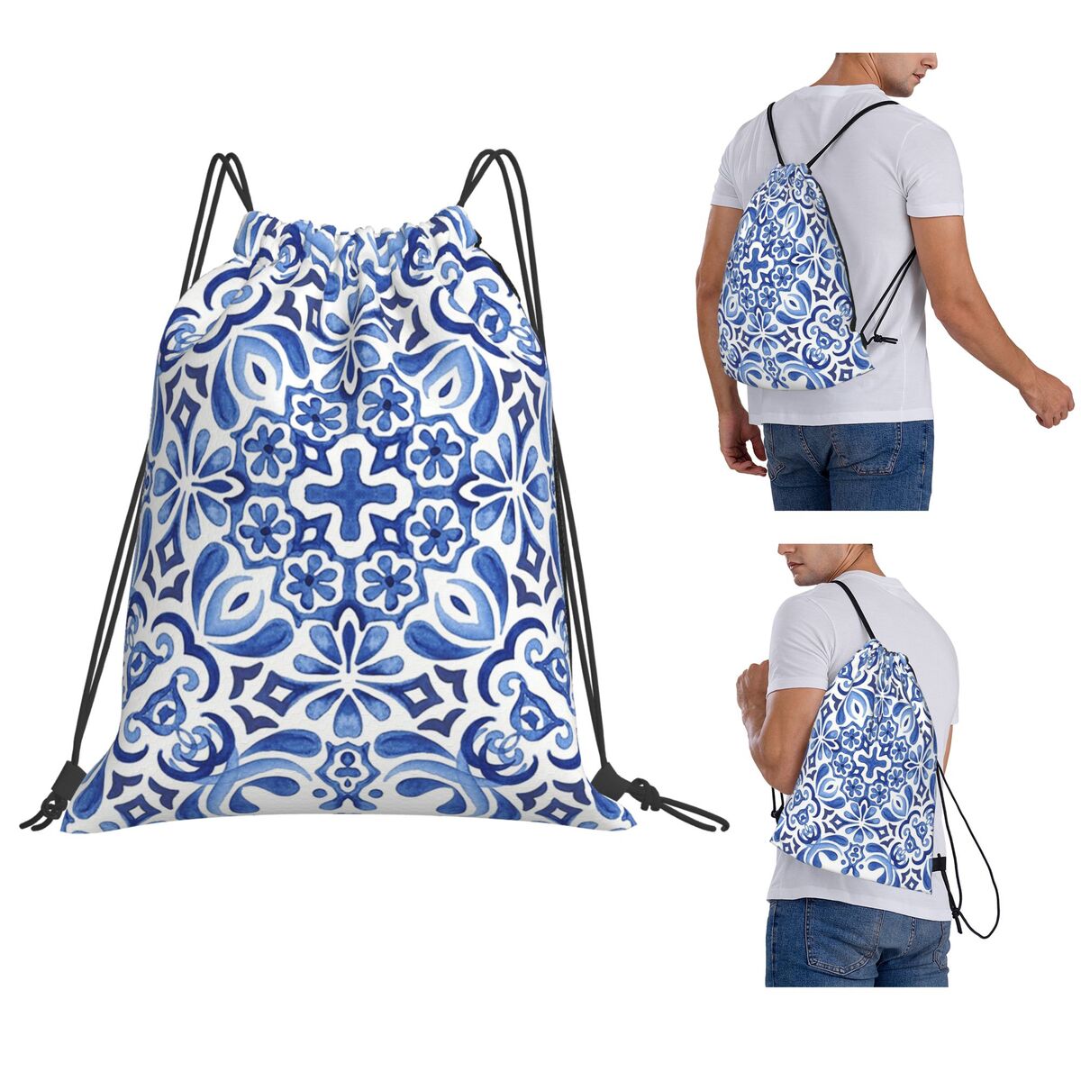 Mediterranean Mosaic Tiles Azu - Tile Bag Drawstring avaliação e preço