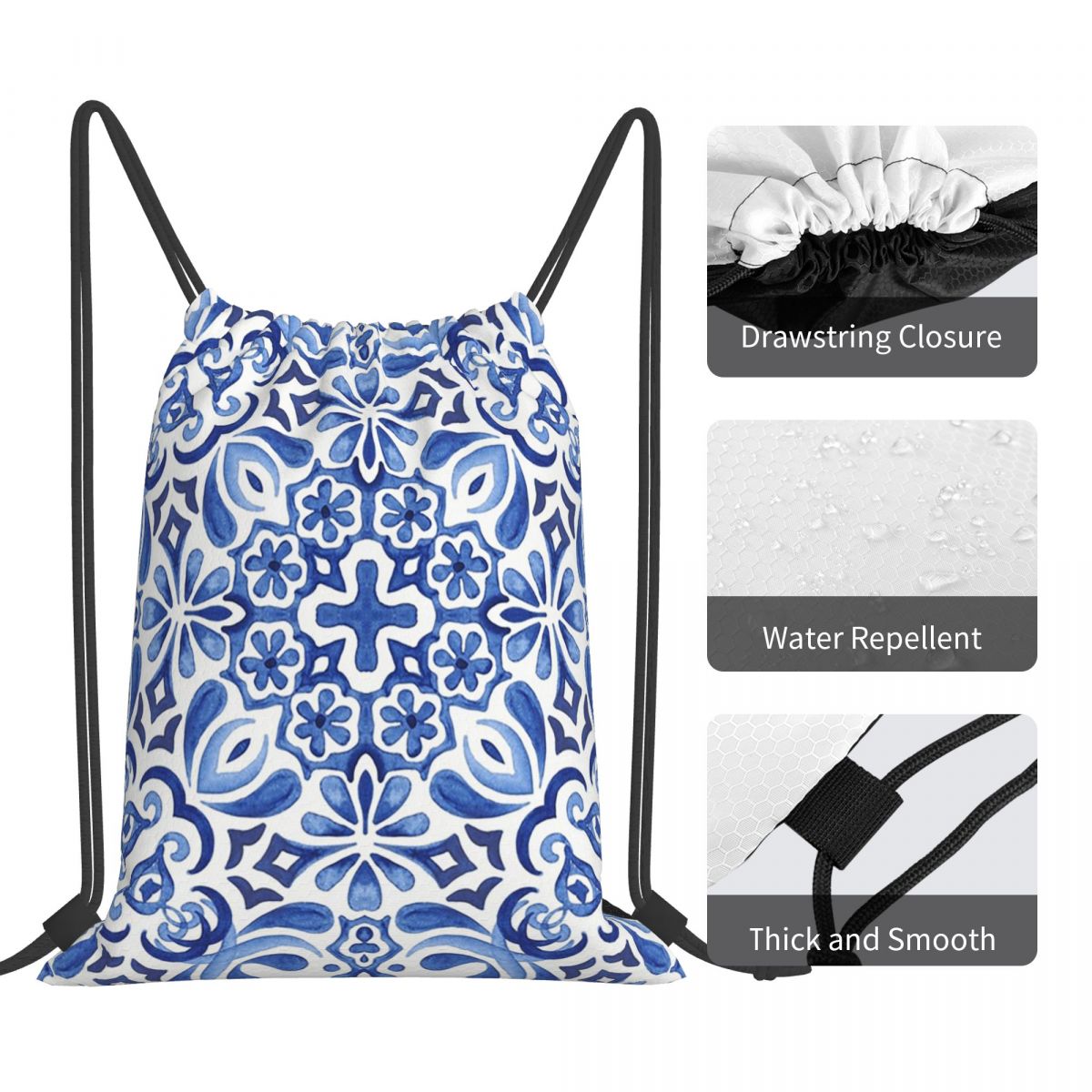 Mediterranean Mosaic Tiles Azu - Tile Bag Drawstring avaliação e preço
