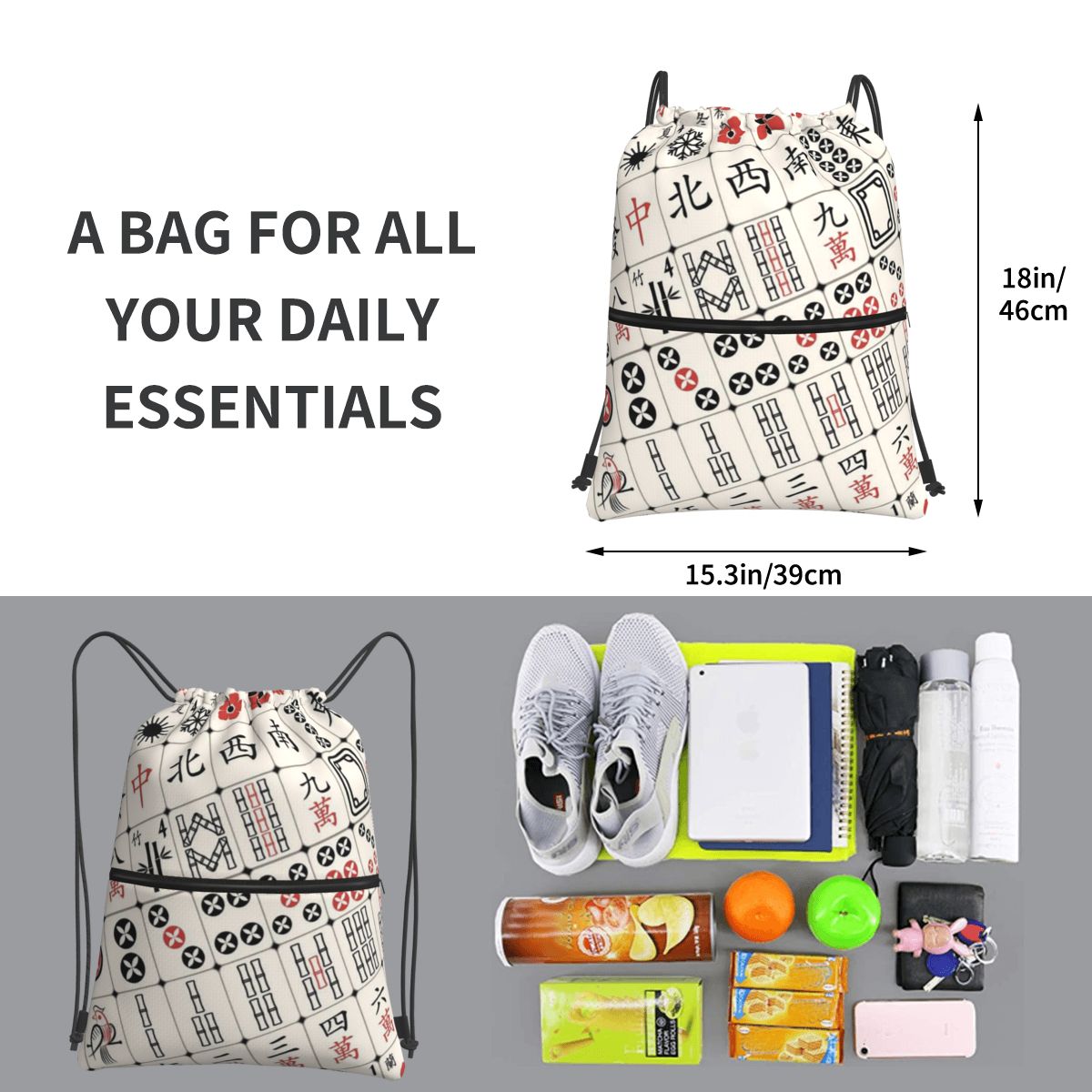 Mahjong Tile Pattern Backpacks - Tile Bag Drawstring avaliação e preço