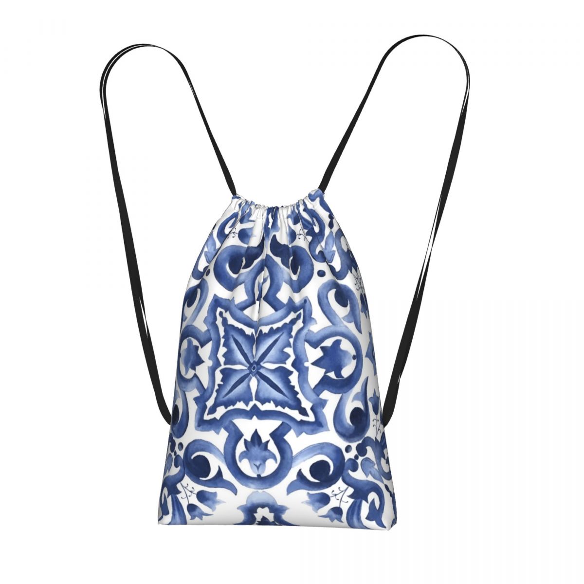 Blue Ornate Floral Mediterrane - Tile Bag Drawstring avaliação e preço